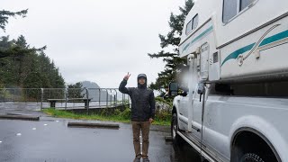A Rainy Night Truck Camping Alone on the Coast | Staying Dry & Cozy in my Camper