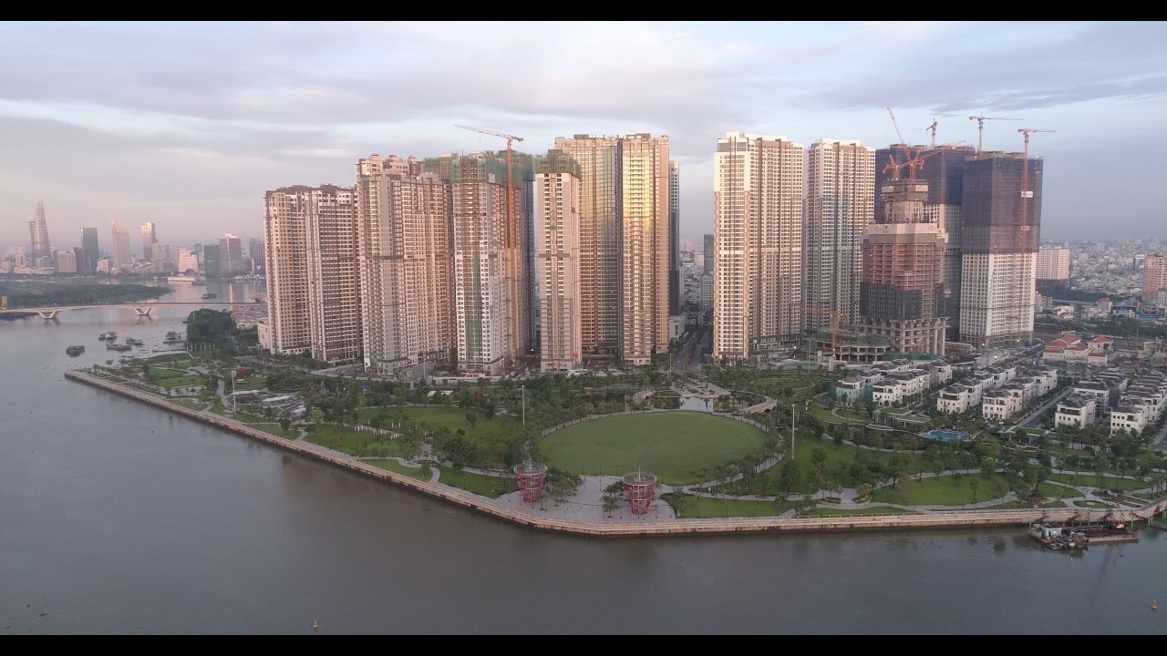 Massive construction site in Ho Chi Minh. Aerial view of Vinhomes ...