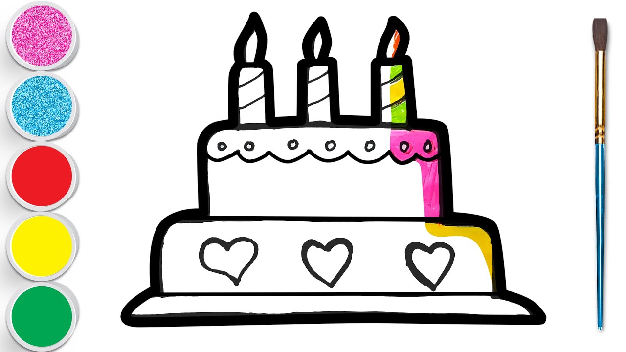 Cara Menggambar dan Mewarnai Kue Ulang Tahun Birthday