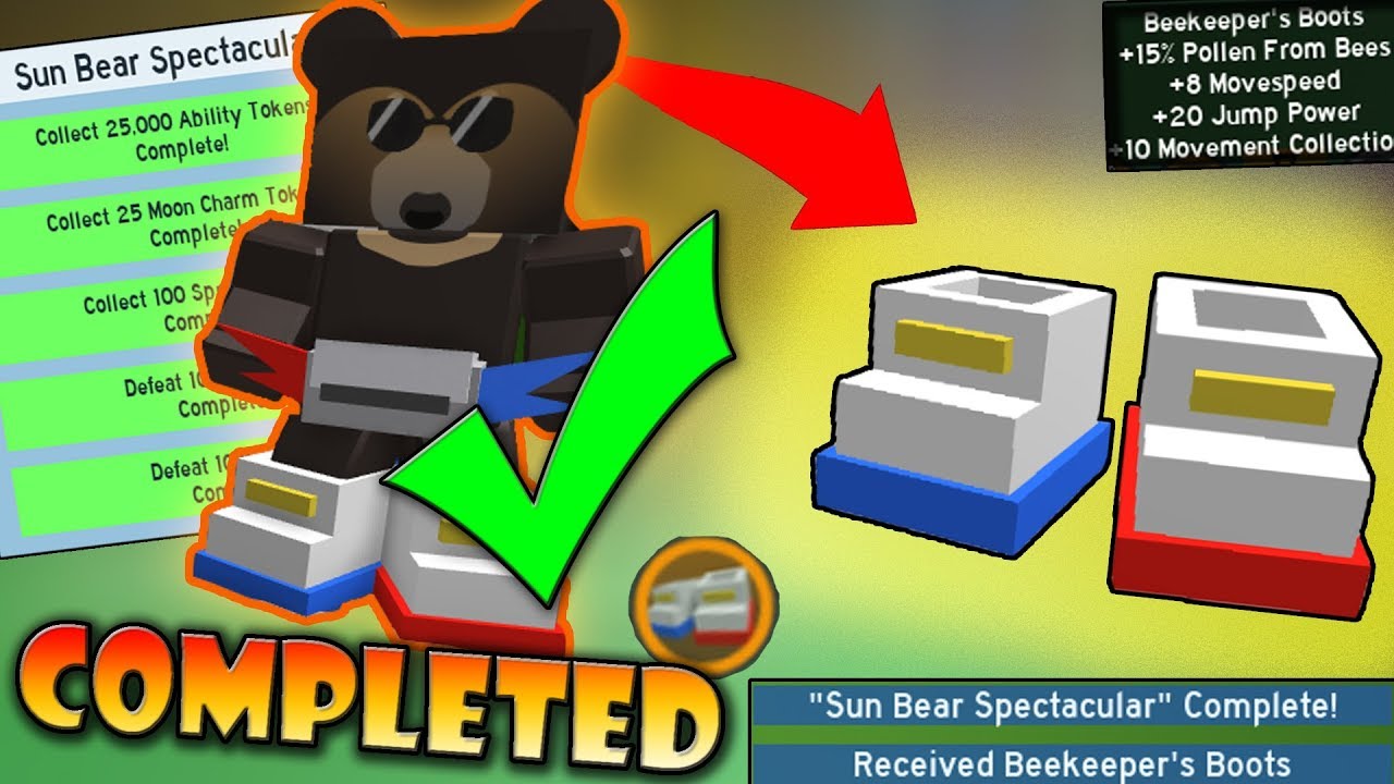 Completing Sun Bear Quests Beekeeper S Boots Roblox Bee Swarm Simulator - 