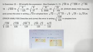 In Exercises 15-22 simplify the expression. (See Example 2.) 15. sqrt [3](16) 16. sqrt [3](-108) 17.