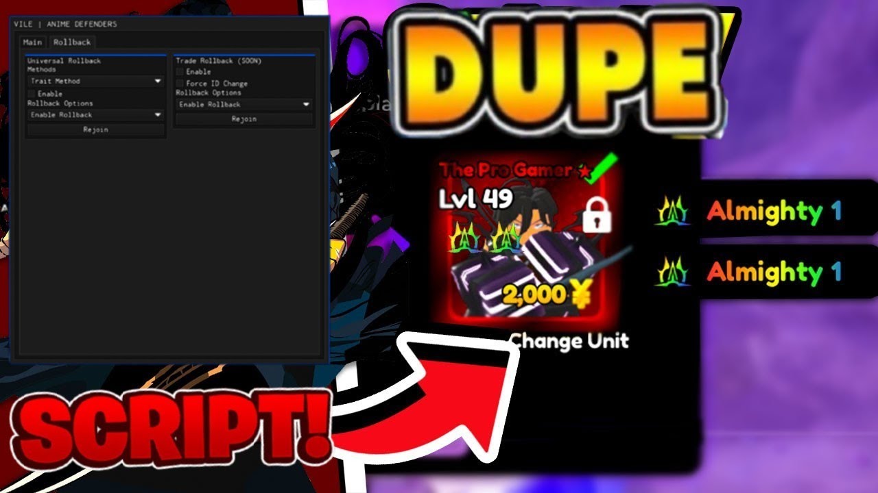 Anime Defenders Script GUI / HACK & SCRIPT | DUPE SCRIPT & ROLLBACK AUTOFARM INF GEMS MACRO