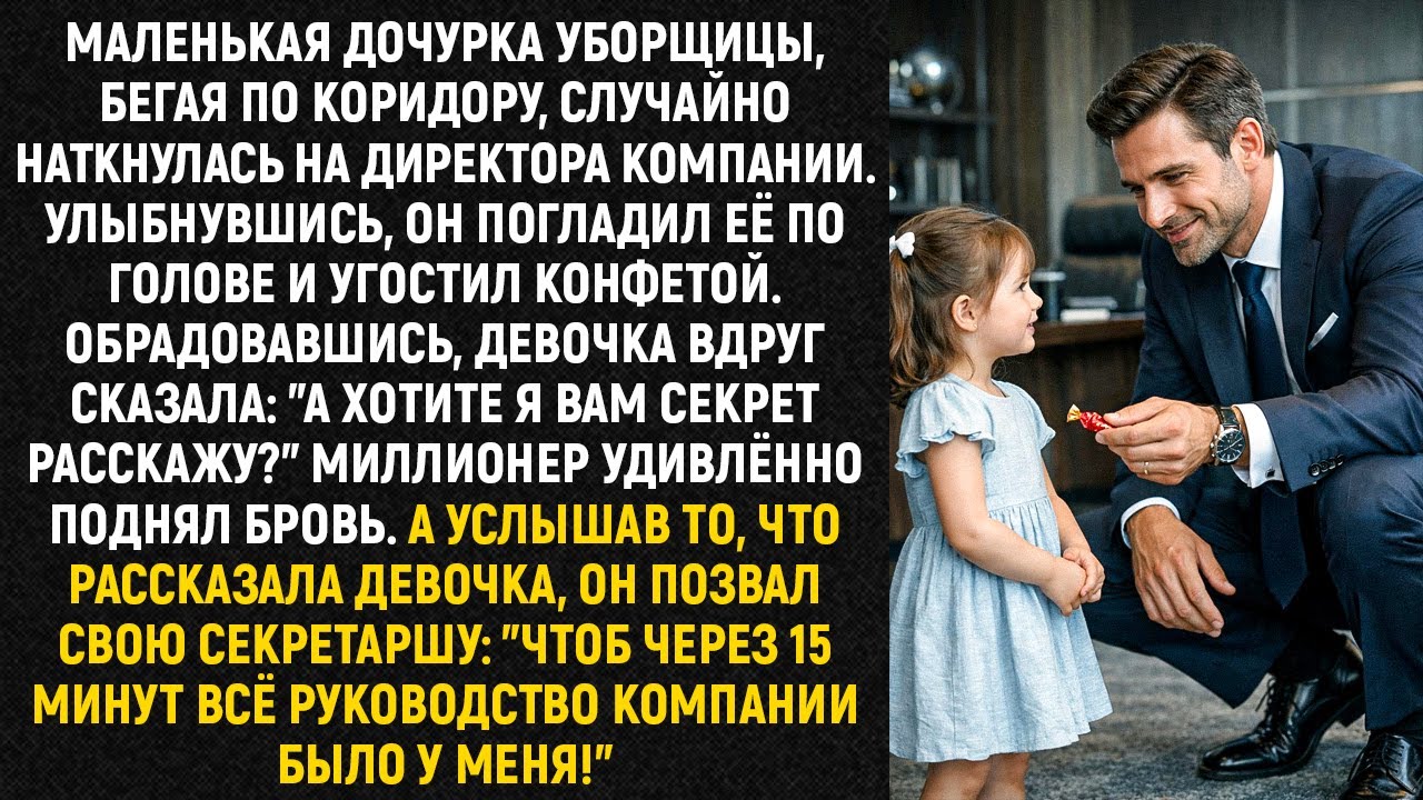 Маленькая дочурка уборщицы, бегая по коридору, случайно наткнулась на директора компании...