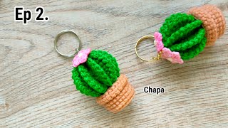 Ep2. Flower 🌼Crochet Cactus Keychain Tutorial step by step #crochetkeychain #crochetcactus