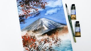 Quick Art Demo - Mt. Fuji Volcano Watercolor Painting