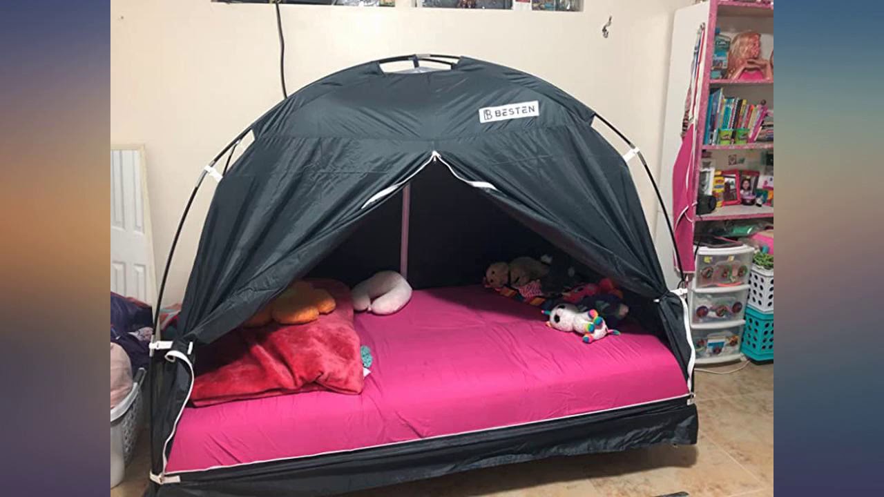 BESTEN Floorless Indoor Privacy Tent on Bed with Color Poles for Cozy Sleep in 