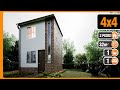 Plano de CASA 4x4 pequeña 1 dormitorio 🏡 | Casa 4 x 4 2 plantas | Tiny house 30 sqm | Diseño 4x4
