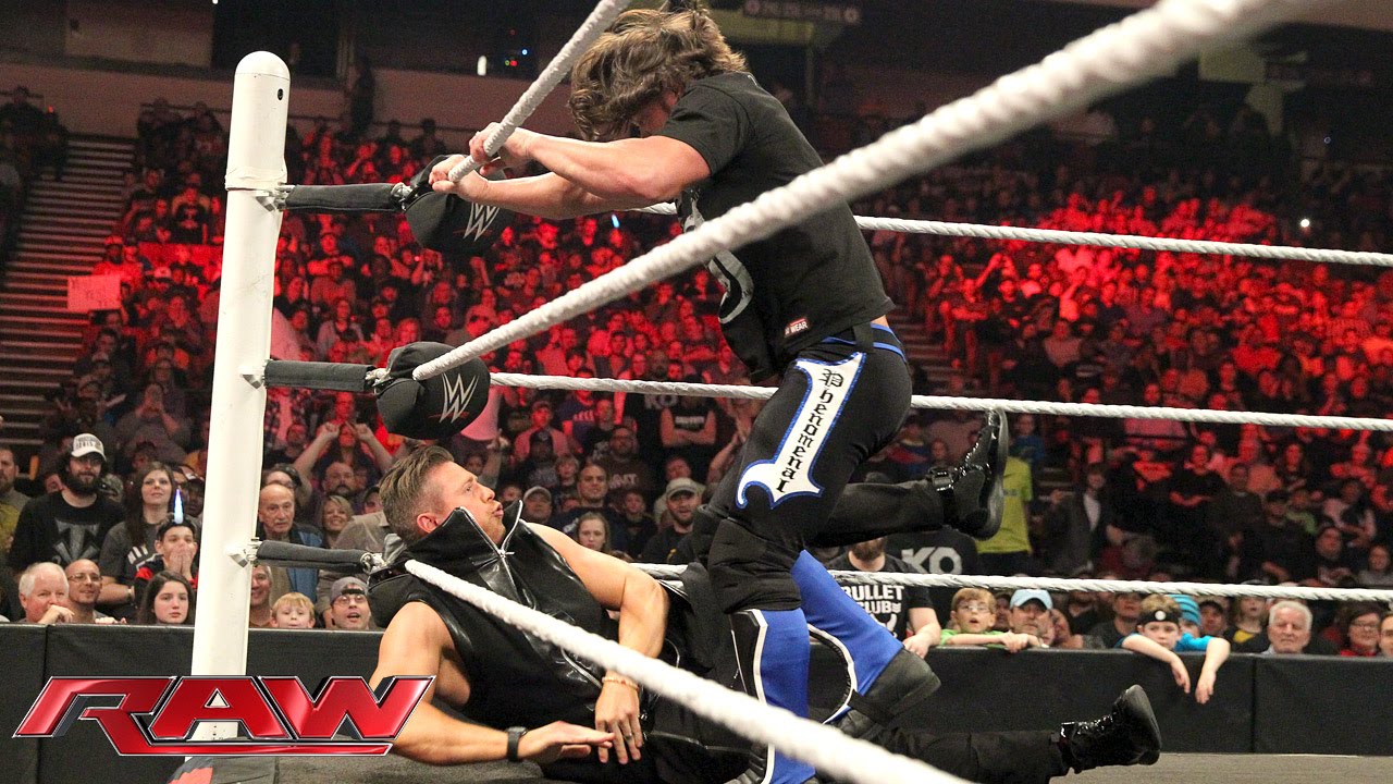 AJ Styles attacks The Miz on the set of Miz TV Raw, February 1, 2016