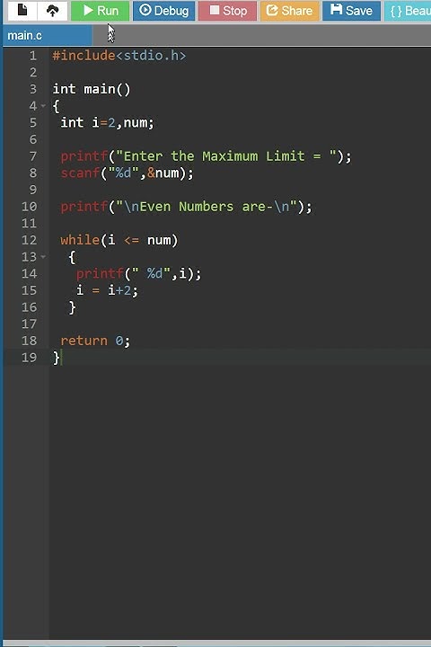 c program to print even numbers from 1 to n using while loop #short ...