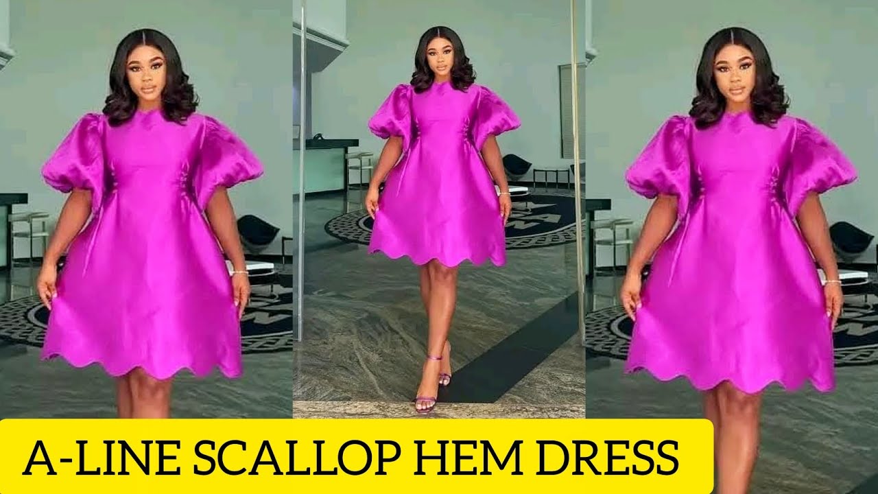 how to hem a line dress Cut and Sew an A-Line GOWN with SCALLOP Color:BLACK MULTI tolstoy A Line Halter Dresses Dress pattern
