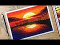 How to Draw Beautiful Sunset Scenery with Oil Pastels for beginner Step by Step