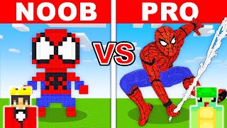 NOOB vs PRO: SPIDERMAN STATUE HOUSE Build Challenge in Minecraft