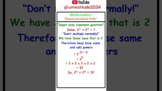 Super Easy Exponent Question | Exponent Quick Tricks | Maths Tricks | #Shorts