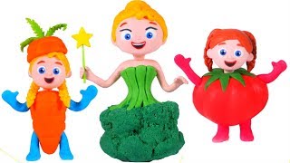 PRINCESSES WEARING TASTY VEGGIES DRESSES ❤ SUPERHERO PLAY DOH CARTOONS FOR KIDS