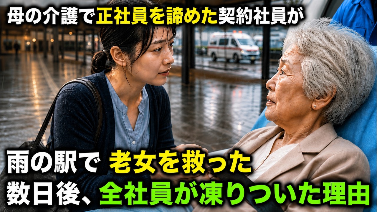 [人生ドラマ]母の介護で正社員を諦めていた彼女が、雨の日にうずくまる老女を救った。数日後、全社員が凍りつく事態に…