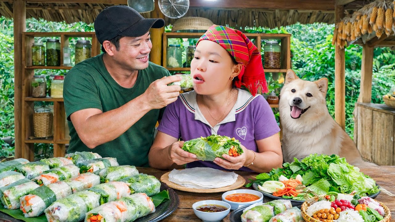 Harvesting green vegetables to sell at the market, having dinner with a close friend
