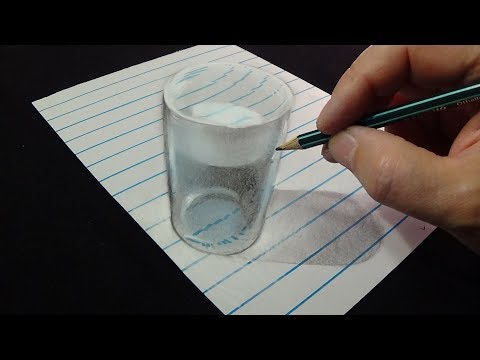 Drawing a Glass of Water - 3D Trick Art on Line Paper - VamosART