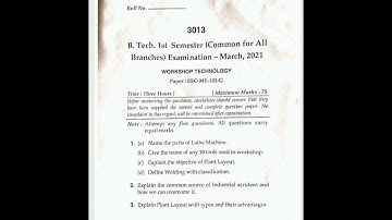 WORKSHOP TECHNOLOGY BTECH CSE 1ST SEM 2021 PREVIOUS YEAR QUESTION PAPERS #mdu #btechquestionpaper