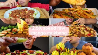 Raw mango eating with spicy chilli sauce and chilli pepper mukbang 