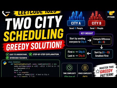 LeetCode 1029 - Two City Scheduling | Greedy Solution Explained in Python | Coding Interview Prep