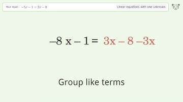 Solve -5x-1=3x-8: Linear Equation Video Solution | Tiger Algebra