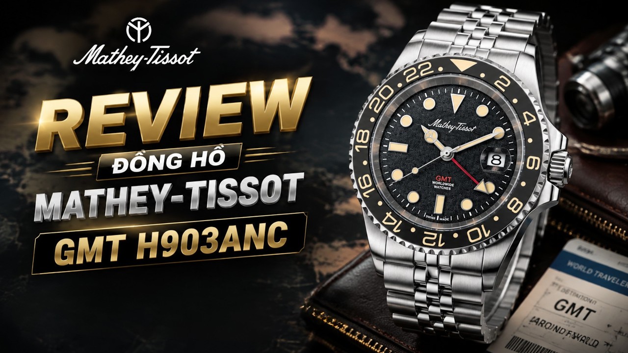Review Đồng Hồ Mathey-Tissot GMT H903ANC: Mặt Đen, Cọc Số Dạ Quang, Swiss Made !