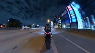 POV First time trying the Insta360 X5 Night Ride Kawasaki Ninja ZX6R (Pure sound no music)
