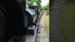 Steam locomotive Waleswood departs Matlock riverside on Peak rail heritage railway to Rowsley south