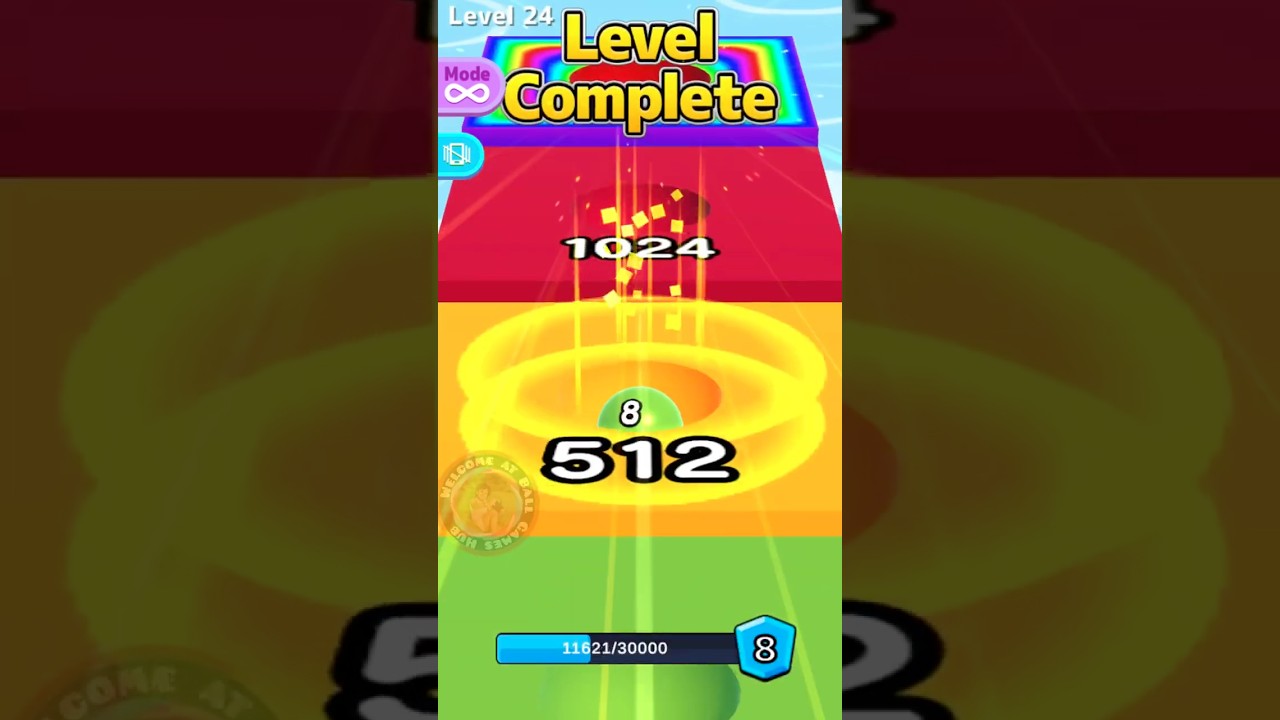 Tiny 8 Green Ball Lands in 512 Yellow Tile | Ball Run 2048