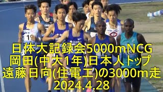 日体大記録会 5000mNCG  岡田(中央大1年)日本人トップ  2024.4.28