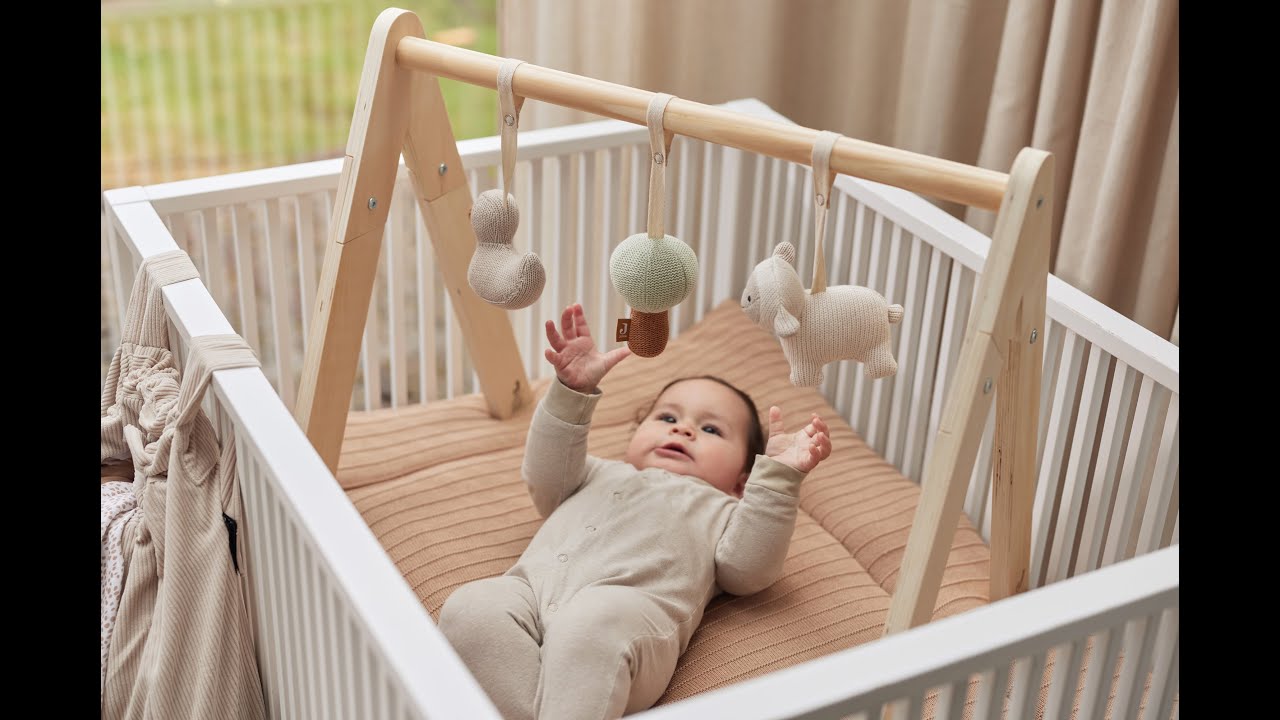 Jouets d'éveil bébé pour arche en coton bio marron, blanc et beige MIMIZAN