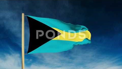 Bahamas Flag Slider Style. Waving In The Win With Cloud Background Animation