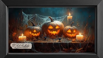 Frame TV Art | Halloween Pumpkins Entwined with Spider Webs | Black Spiders | Halloween Screensaver