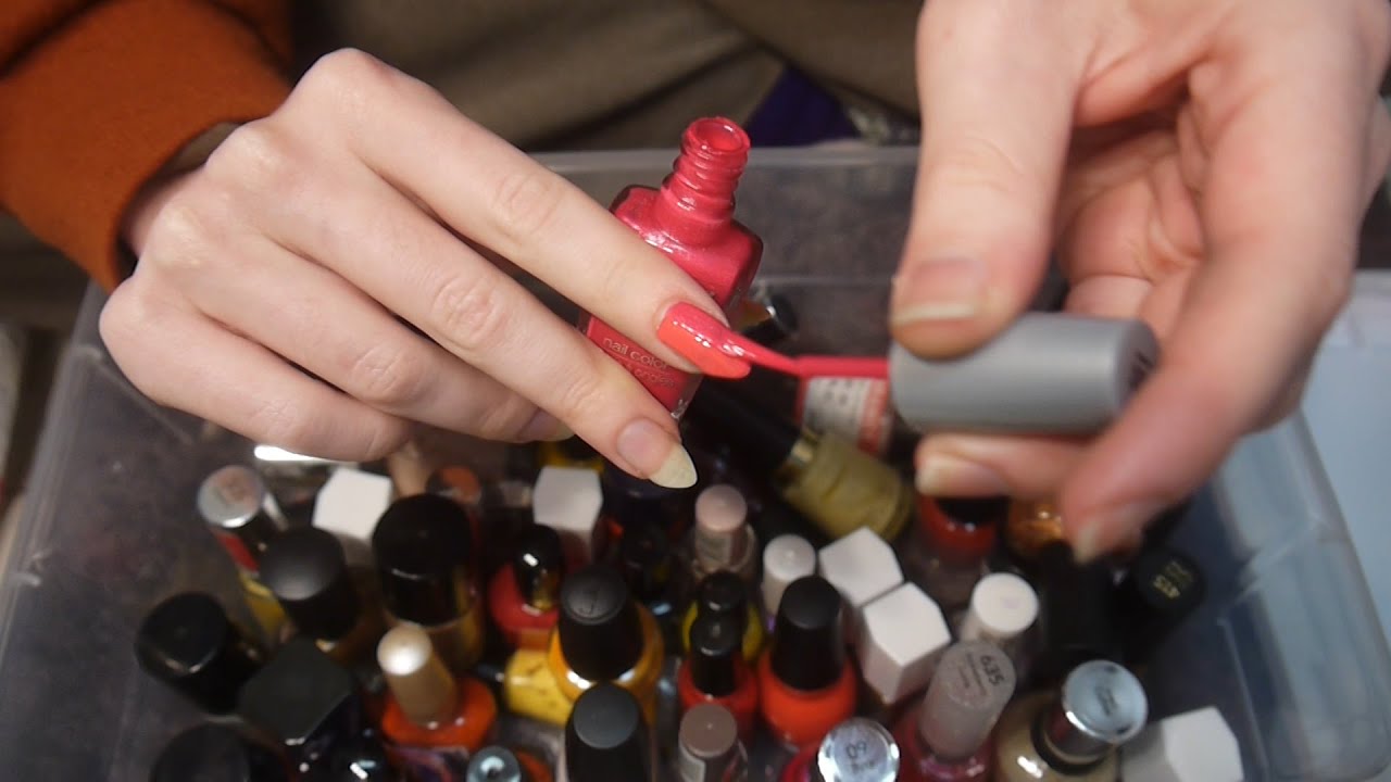 ASMR Nail Polish Sorting: tapping, lid sounds, soft speaking, brushing ...