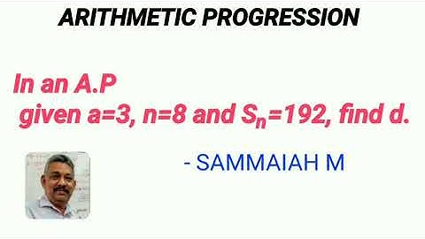 In an A.P given a=3, n=8, S=192, find d. ARITHMETIC PROGRESSION|SSC MATHEMATICS|CLASS 10 MATHEMATICS