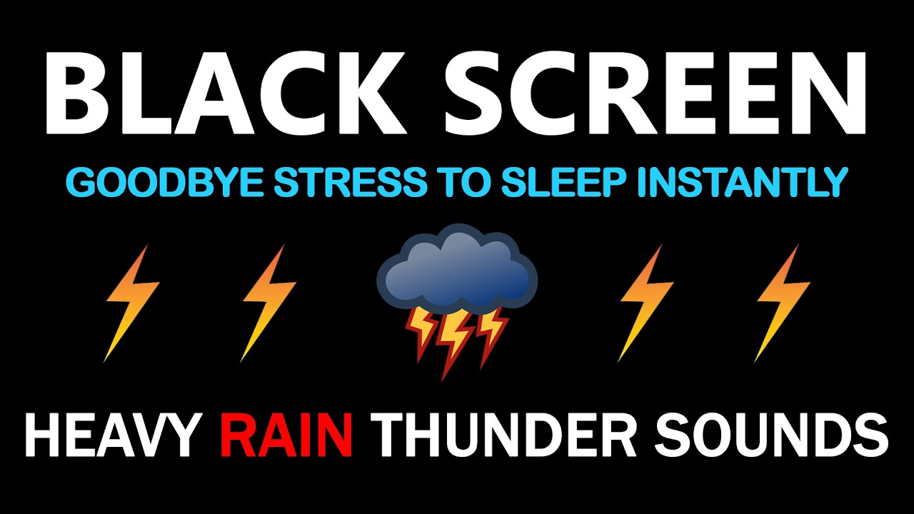 Powerful Storm Rain & Rolling Thunder | Black Screen | Fall Asleep Fast & Relax Deeply