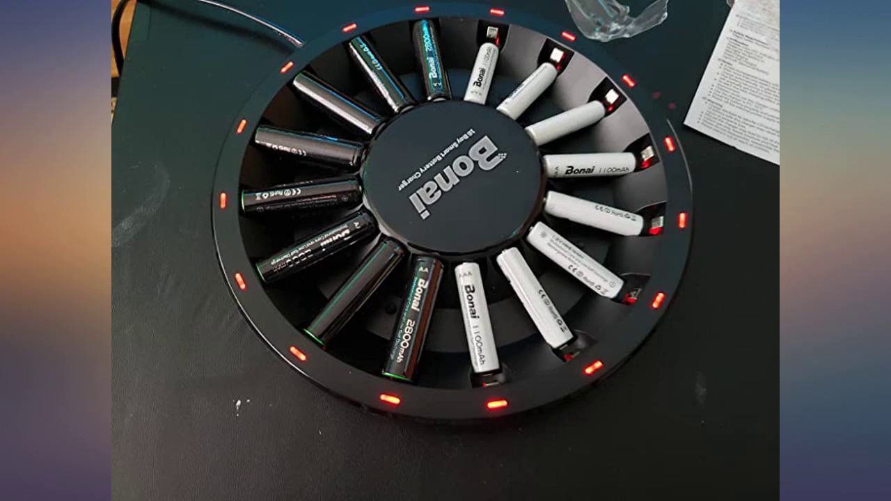 BONAI 16 Bay Battery Charger AA AAA with Rechargeable AA Batteries(8