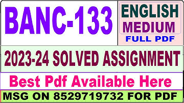 banc 133 solved assignment 2023-24 || banc 133 solved assignment 2024 in English || banc 133 english