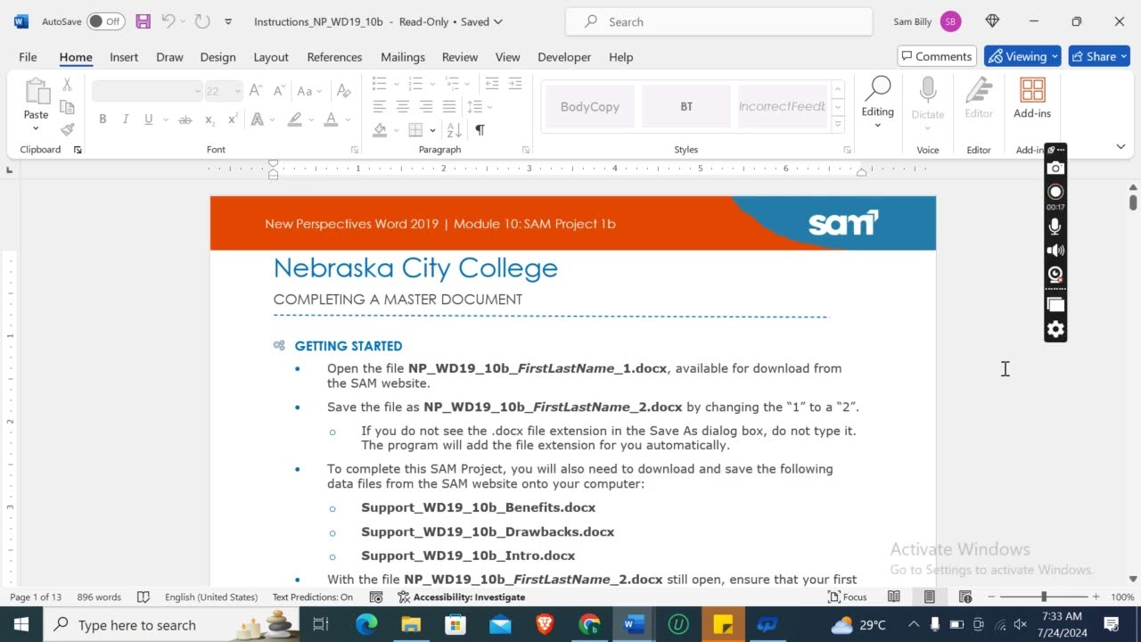 New Perspectives Word 2019 | Module 10: SAM Project 1b | Nebraska City College