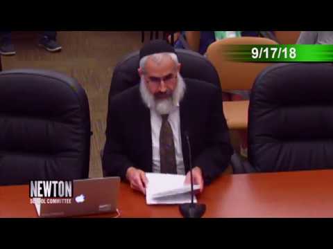 Rabbi Yosef Polter Challenges the Newton School Committee (September 17, 2018)