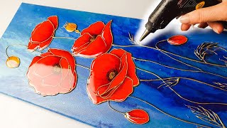 NEXT LEVEL Glue Gun Poppy Art  EASY Acrylic Pouring Techniques YOU Can Try! | AB Creative Tutorial