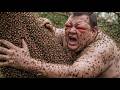 A man is covered by thousands of bees | Giant honeycomb and honey harvest
