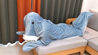 Shark Hoodie Blanket From TikTok Unboxing and Review - Cozy Shark Blanket Onesie