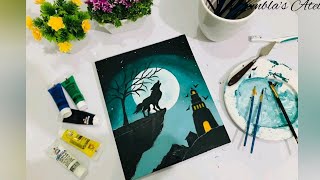 acrylic painting night wolf tutorial beginners moonlight