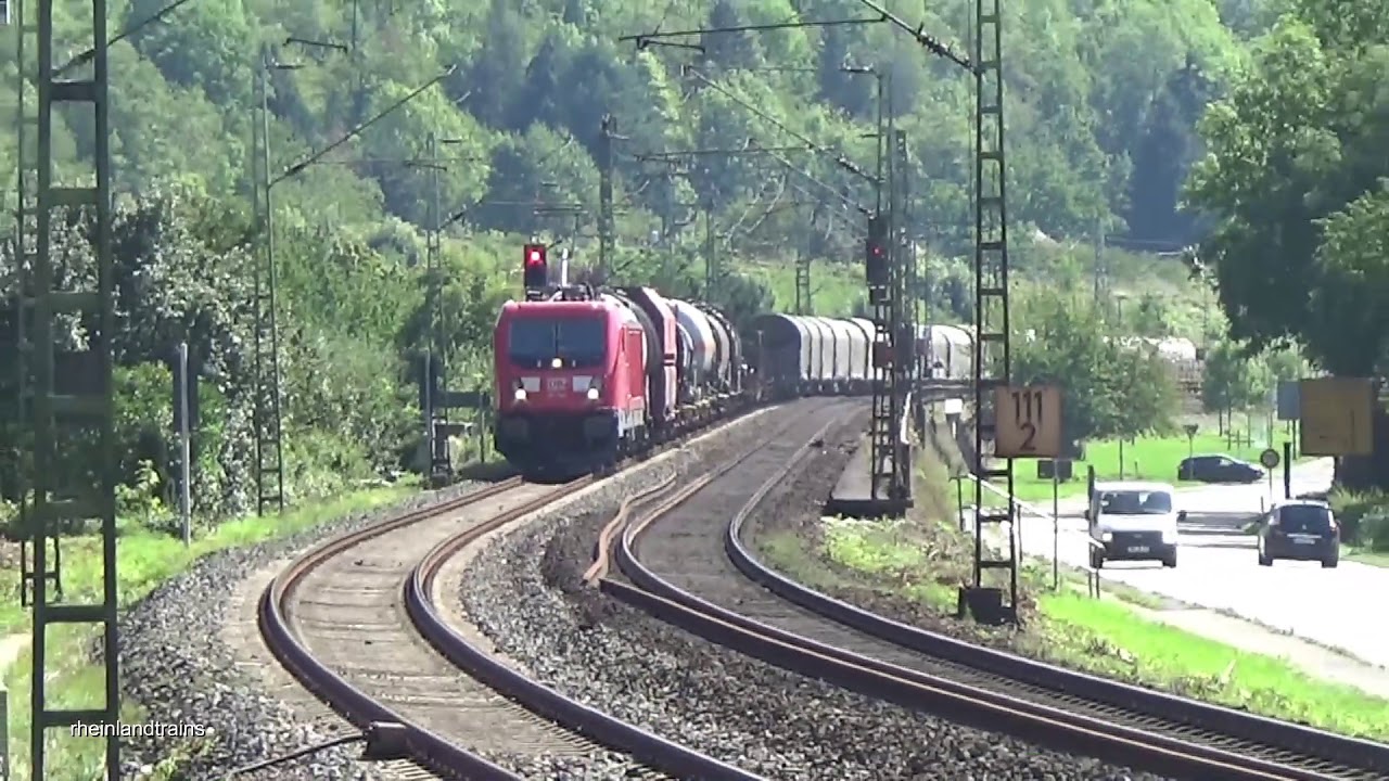 Züge auf der rechten Rheinstrecke bei Kasbach und Leutesdorf (August 2019): Class 66, 143, 145, 185