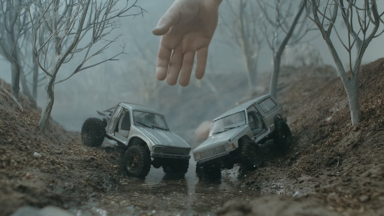 Barely Used RC - Far From The Road - SCX24 Hilux & Jeep XJ Handmade Metal Body on Realistic Diorama