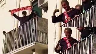 Sylvester Stallone a Gioia del Colle, sul balcone spunta la sciarpa del Bari