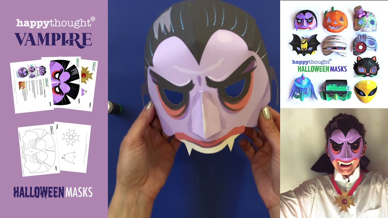 Make a 3D paper Vampire mask. Instantly download DIY printable Vampire mask template • Happythought