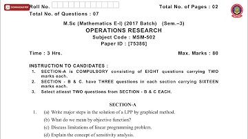MSC MATHEMATICS 3RD SEM OPERATION RESEARCH DEC 2018 | PTU