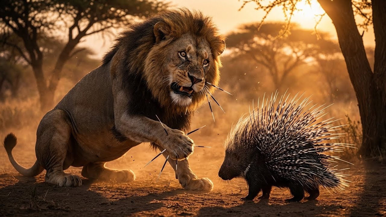 Львы против дикобразов: самое неожиданное противостояние в природе.